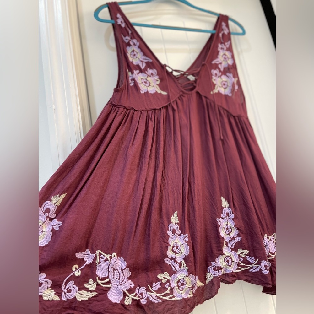 XS/TP Free People Flowy Floral Embroidered Tunic Tank— Purple and Light Green